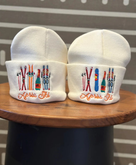Colourful Apres-Ski Embroidered White Beanie