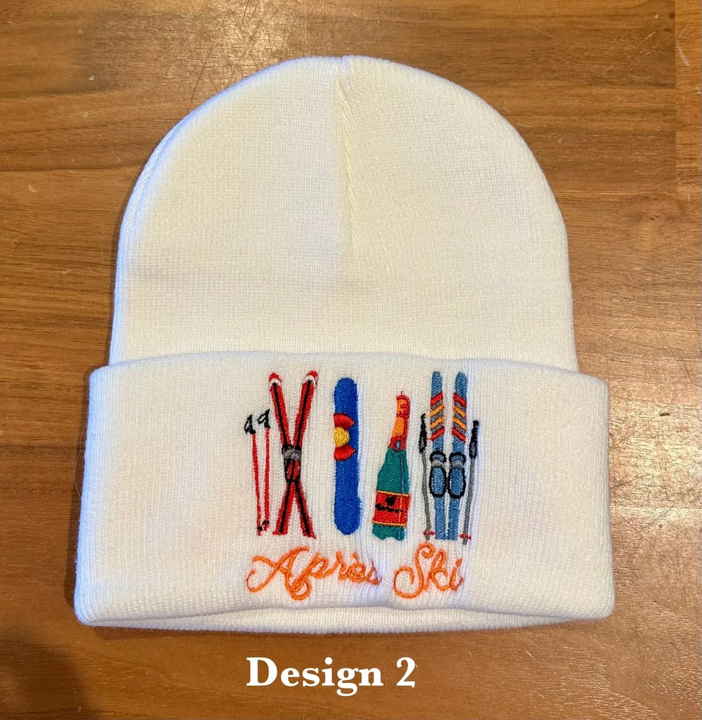 Colourful Apres-Ski Embroidered White Beanie
