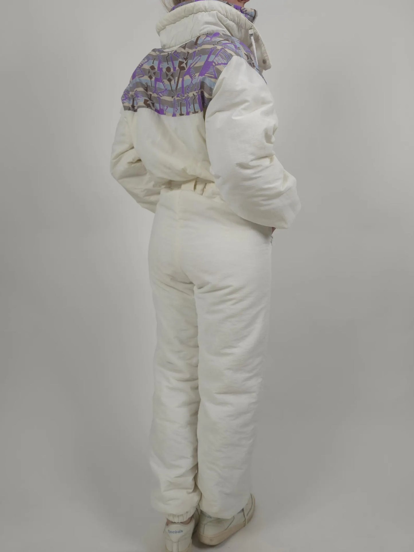 Retro White Snow Suit with Purple Detailing